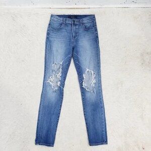 J Brand high waist stretchy ripped blue jeans size 28